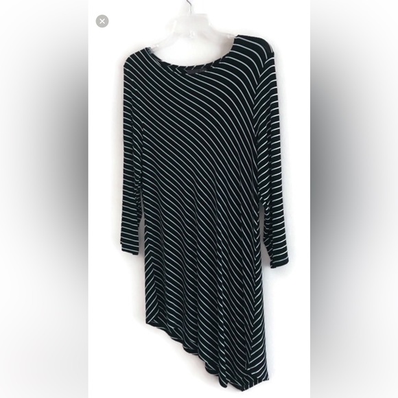 Chico's Tops - CHICO'S Travelers B&W Striped Asymmetric Tunic